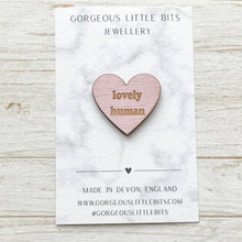 Load image into Gallery viewer, Heart-shaped jewelry on a 'Gorgeous Little Bits' card with text on a wooden surface