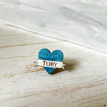 Load image into Gallery viewer, Blue Heart Shaped Book Bag Pin Badge