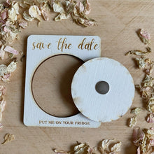 Load image into Gallery viewer, Heart / Circle / Moon Engraved White Wooden Save the Date