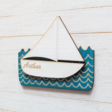 Load image into Gallery viewer, Sailing Boat Personalised Decoration I Hanging or Magnet Decor
