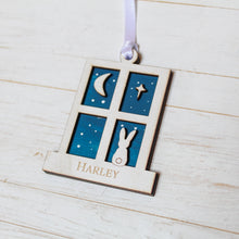 Load image into Gallery viewer, Personalised Bunny Rabbit Christmas Tree Decoration - Moon &amp; Star Design | Custom Pet Ornament
