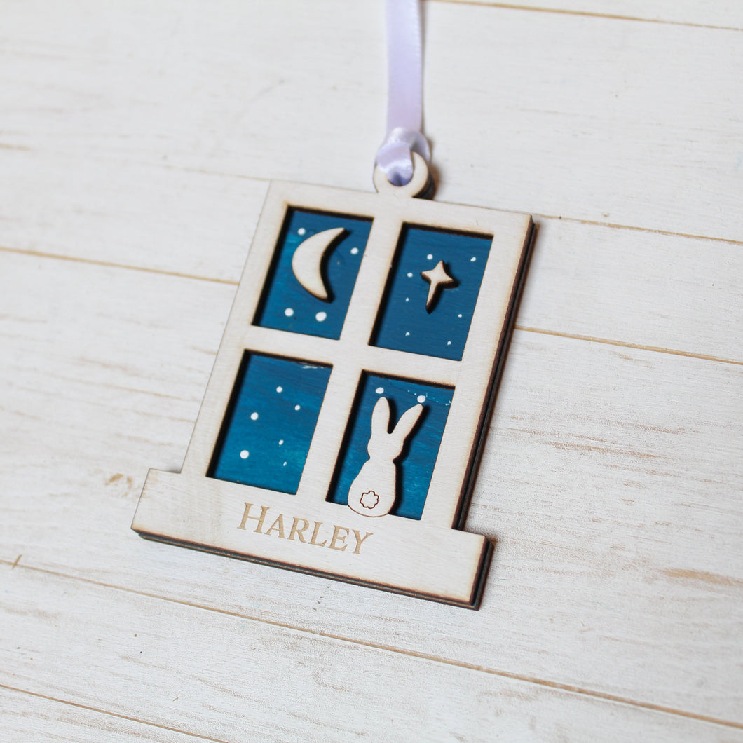 Personalised Bunny Rabbit Christmas Tree Decoration - Moon & Star Design | Custom Pet Ornament