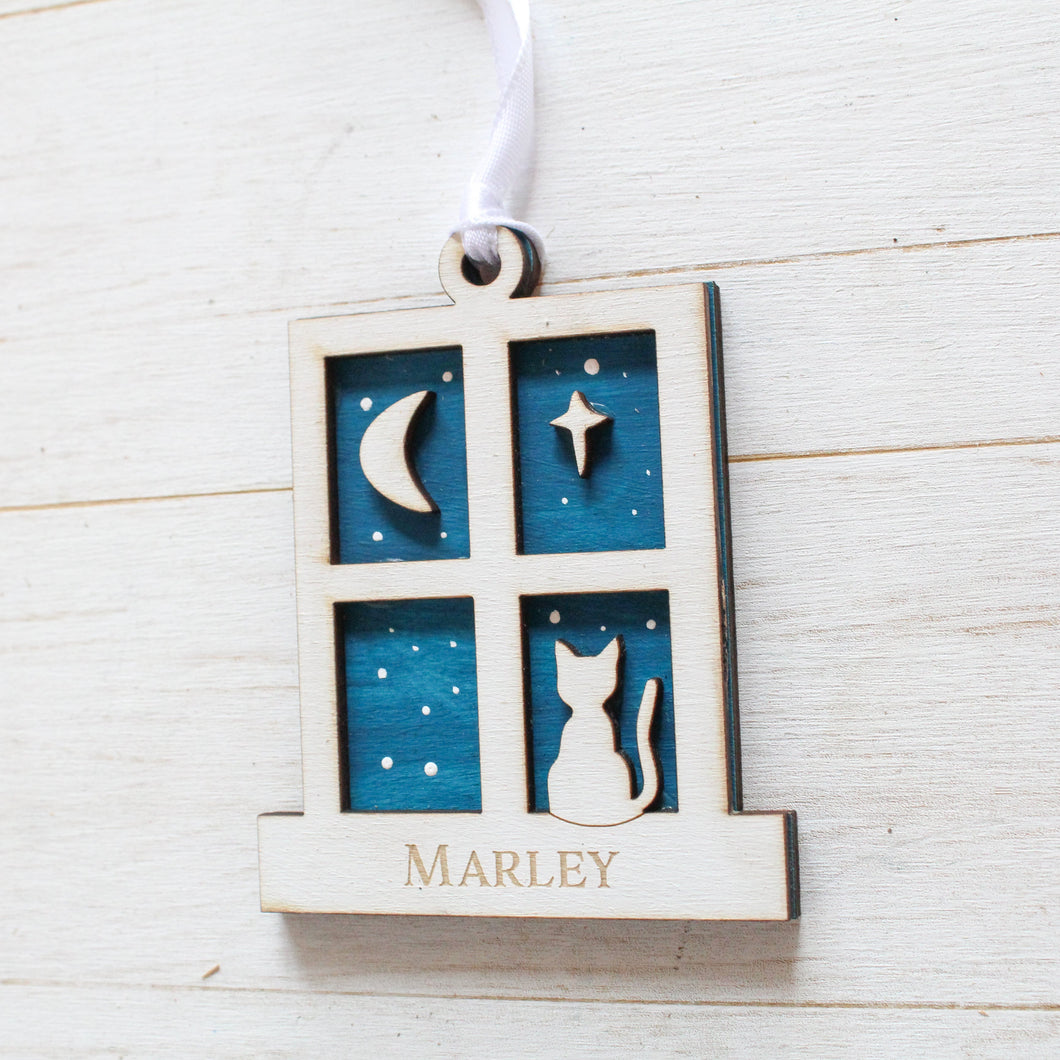 Personalised Cat Christmas Tree Decoration - Moon & Star Design | Custom Pet Ornament
