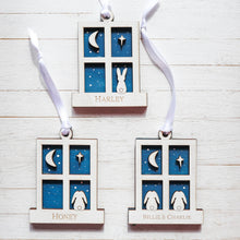 Load image into Gallery viewer, Personalised Bunny Rabbit Christmas Tree Decoration - Moon &amp; Star Design | Custom Pet Ornament
