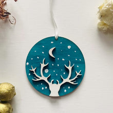 Load and play video in Gallery viewer, Stag with Moon and Stars Christmas Tree Decoration
