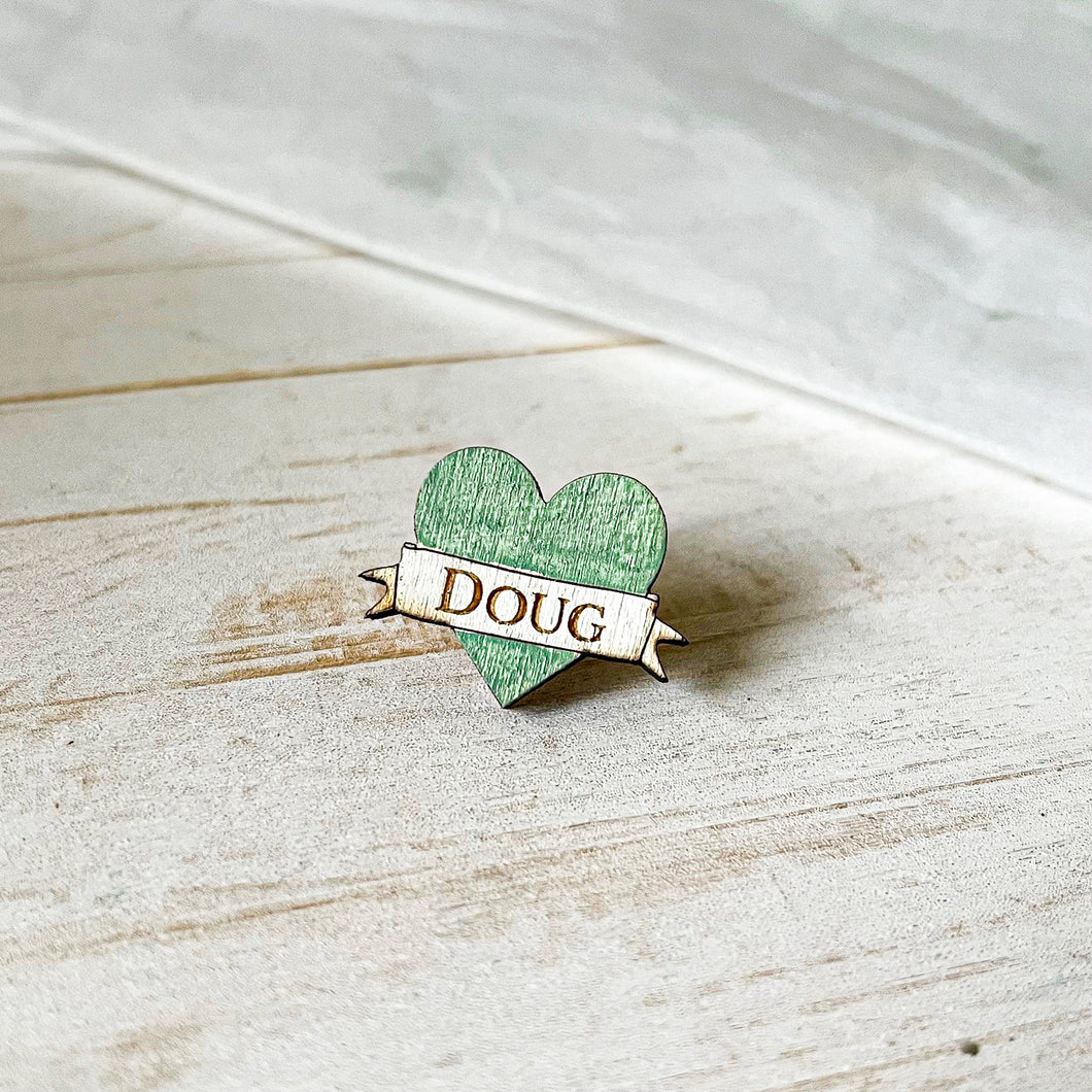 Green Heart Shaped Book Bag Pin Badge