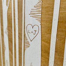 Load image into Gallery viewer, Lover Birch Trees with Initials Engraved in a Heart Personalised Gift on Wood
