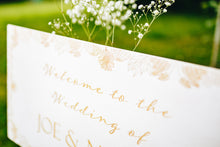 Load image into Gallery viewer, Large Engraved Wedding Sign - Leaf - Wildflower - Coastal - Meadow - Wheat choice of border with any wording
