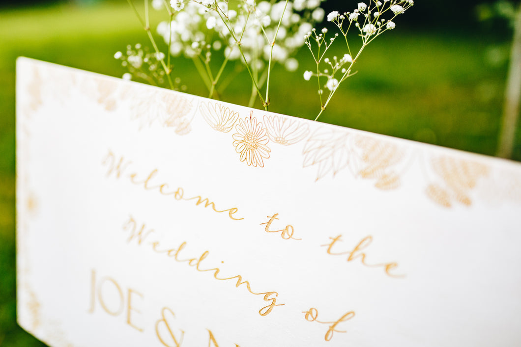 Large Engraved Wedding Sign - Leaf - Wildflower - Coastal - Meadow - Wheat choice of border with any wording