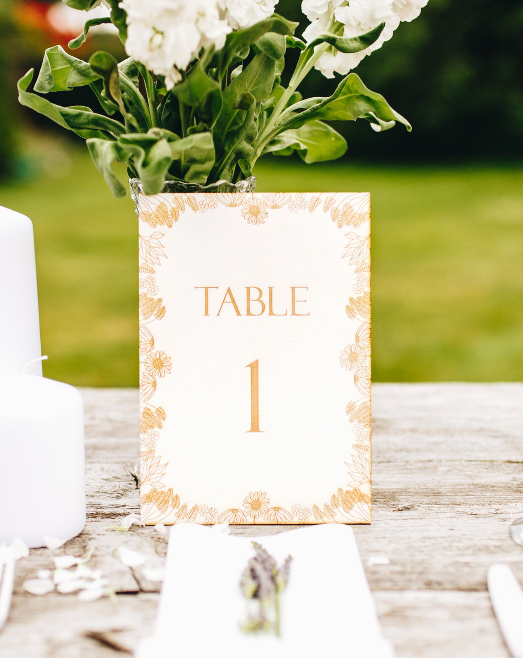 Personalised Table Number - Table Name White Wooden Wildflower