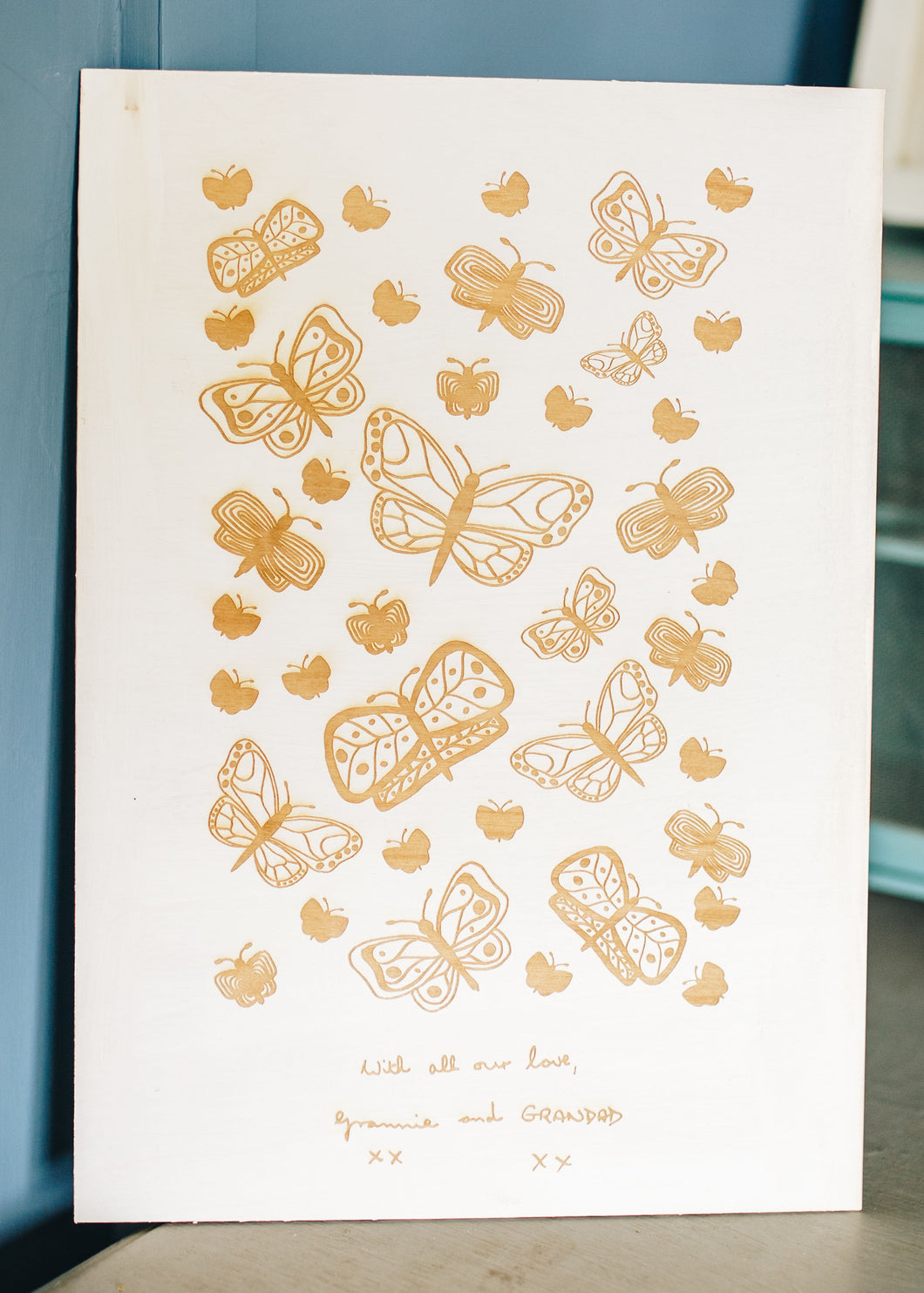 Note From a Loved One With Butterflies Engraved on Wood