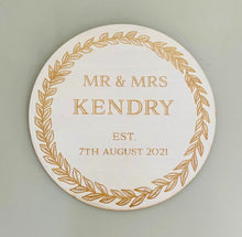 Load image into Gallery viewer, Wedding Wall Plaque Engraved on Wood with Leaf Design
