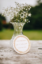 Load image into Gallery viewer, Save the Date/Evening Leaf Personalised White Wooden Engraved Circle

