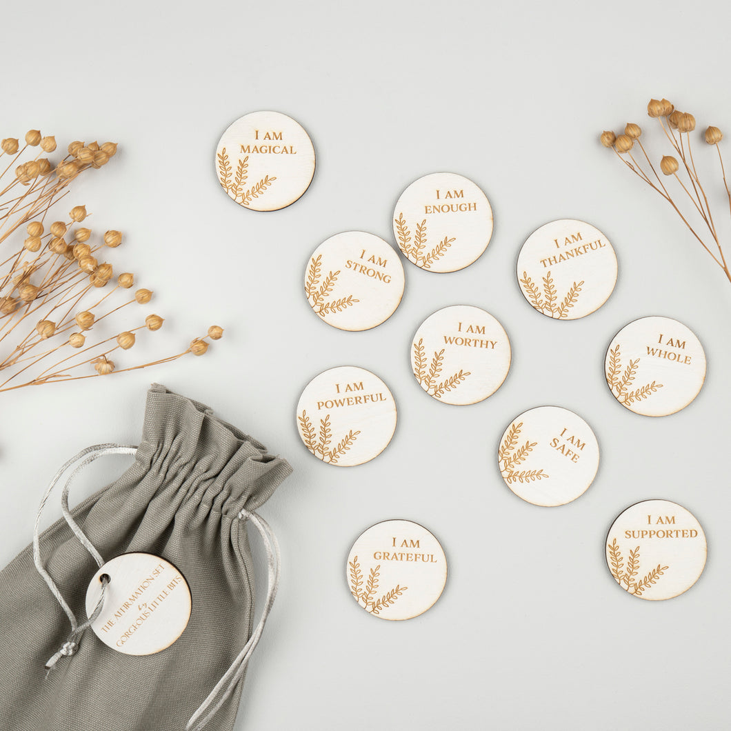'I Am' Positive Affirmation Wooden Personalised Engraved Leaf Token Gift Set