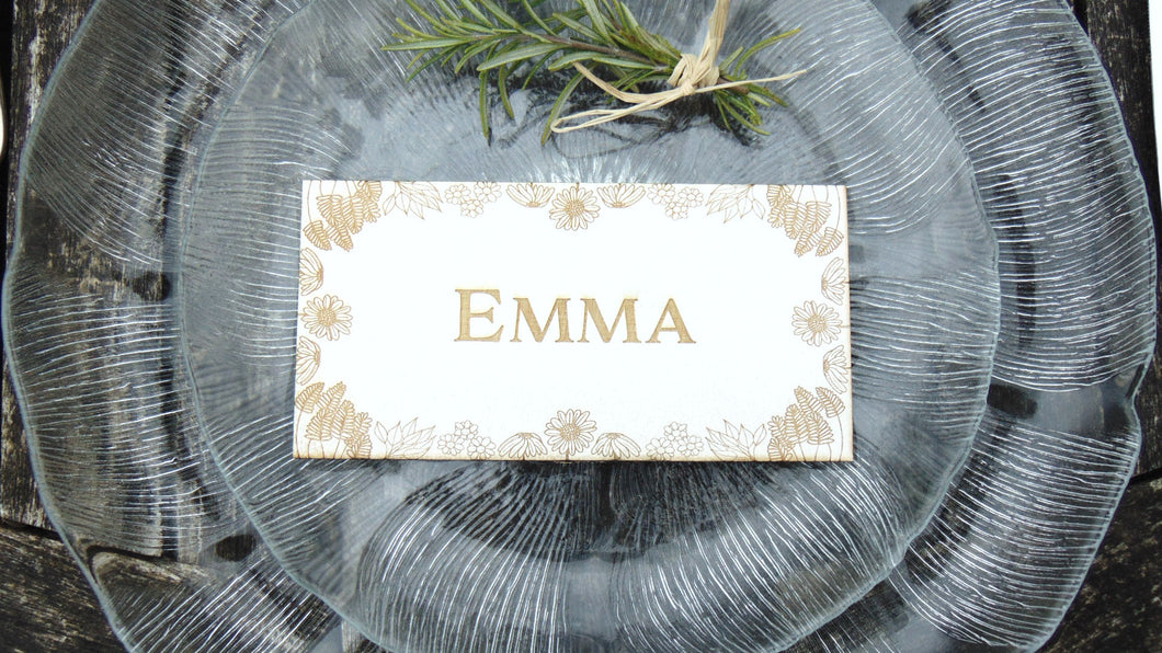 Personalised White Wooden Wildflower Place Name Engraved Wedding Sign