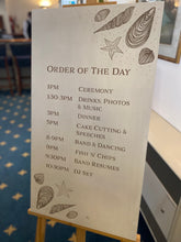 Load image into Gallery viewer, Large Engraved Wedding Sign - Leaf - Wildflower - Coastal - Meadow - Wheat choice of border with any wording
