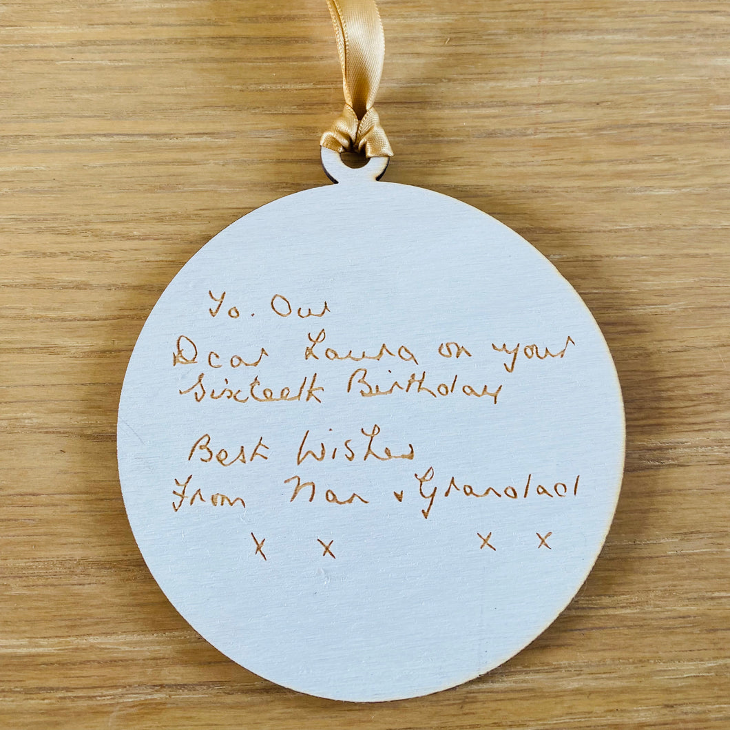 Handwriting Engraved Sentimental Hanging Gift Token