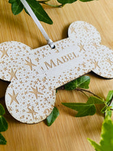 Load image into Gallery viewer, Personalised Wooden Dog Bone Christmas Decoration - Custom Pet Ornament for Tree &amp; Gift
