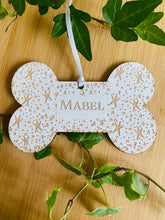 Load image into Gallery viewer, Personalised Wooden Dog Bone Christmas Decoration - Custom Pet Ornament for Tree &amp; Gift
