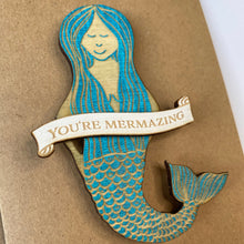 Load image into Gallery viewer, ‘You’re Mermazing&#39; Mermaid Greetings Card with Magnet Gift Keepsake
