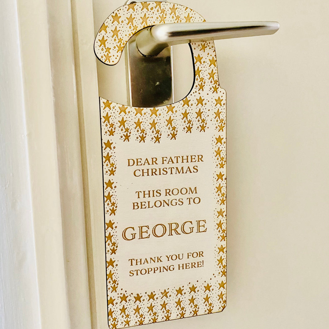 Personalised Father Christmas Stop Here Room Reminder Door Hanger