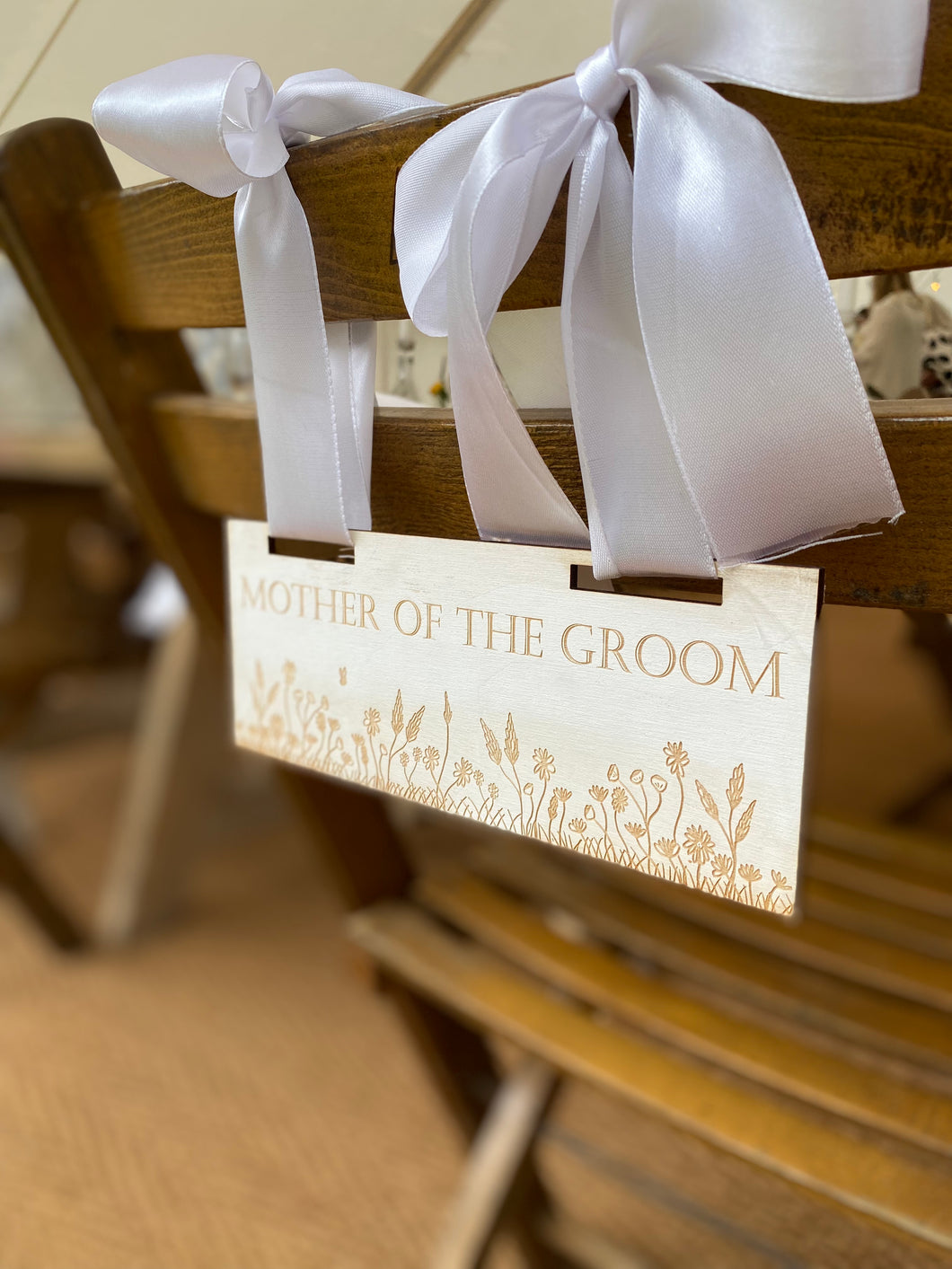 Personalised Wedding Day Chair Sign White Wooden Meadow