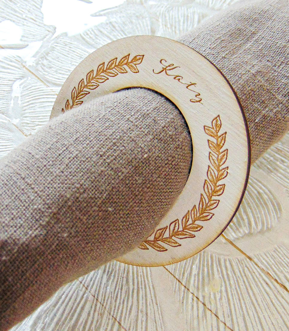 Leaf White Wood Wedding Place Setting Napkin Ring Holder