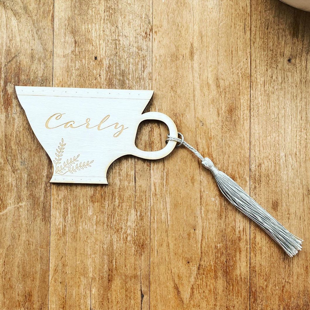 Leaf Teacup Place Setting Personalised with Tassle