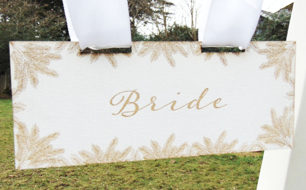 Personalised Wedding Day Chair Sign White Wooden Wheat