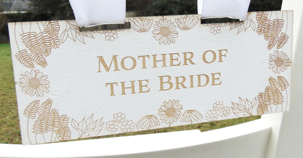Personalised Wedding Day Chair Sign White Wooden Wildflower