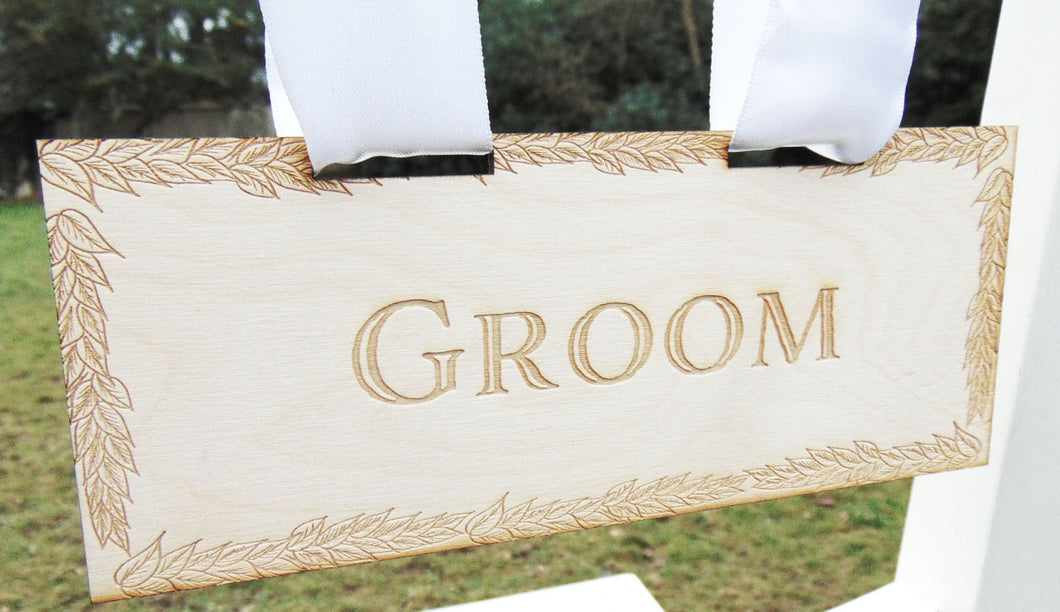 Personalised Wedding Day Chair Sign Wooden Leaf
