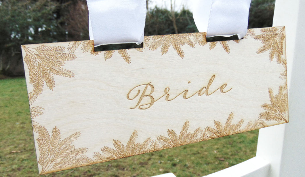 Personalised Wedding Day Chair Sign Wooden Wheat