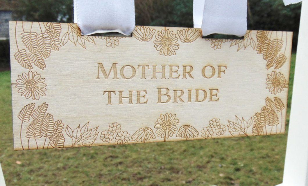 Personalised Wedding Day Chair Sign Wooden Wildflower
